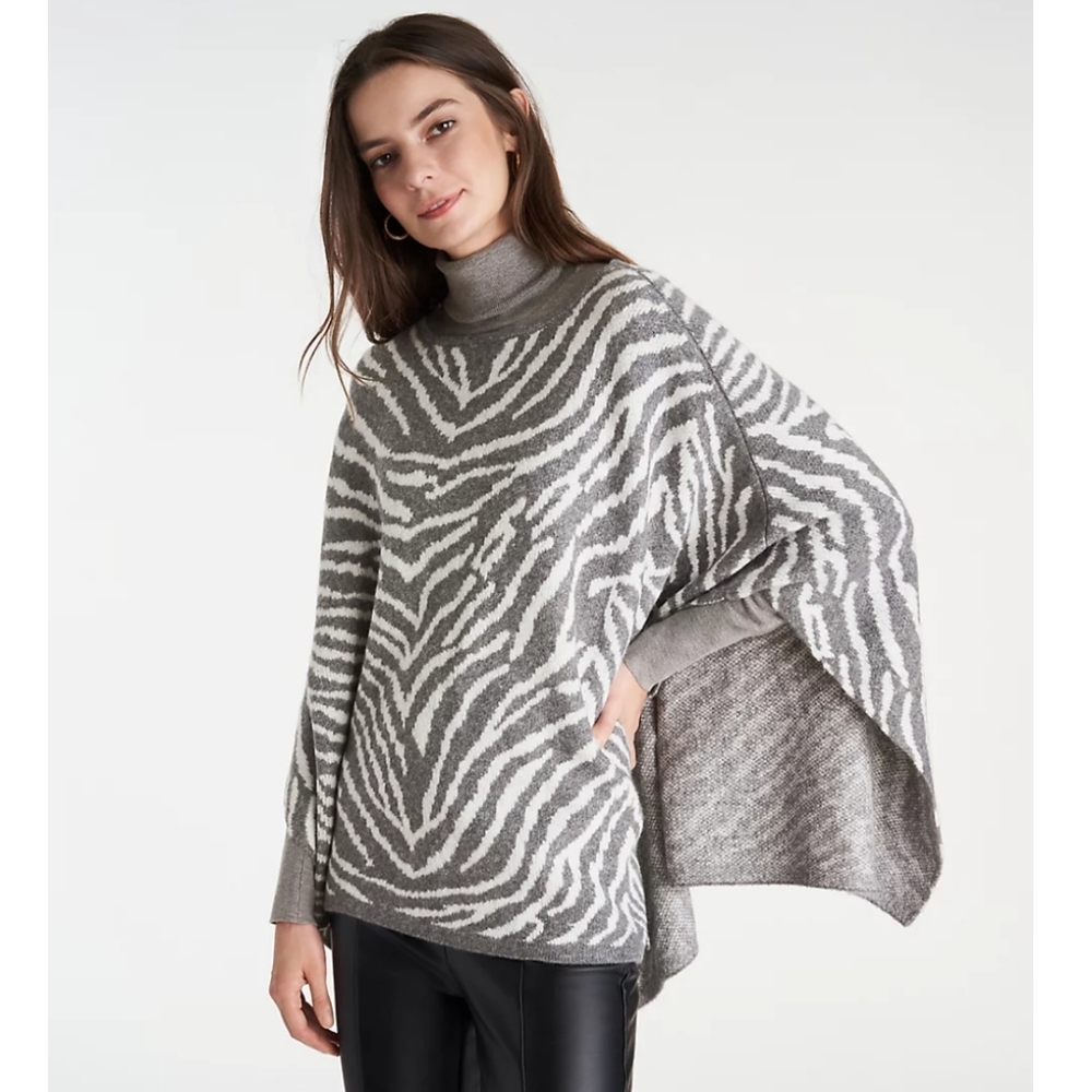Ann Taylor Ann Taylor Zebra animal Wool Chic Poncho